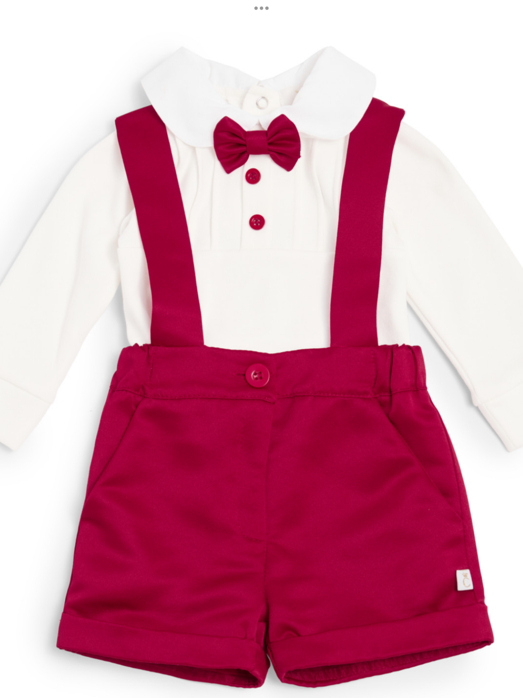 NEW SEASON Caramelo Boys Red Soft Dungaree Shorts With Matching Ivory Collared Top & Red Bow Tie 0825353