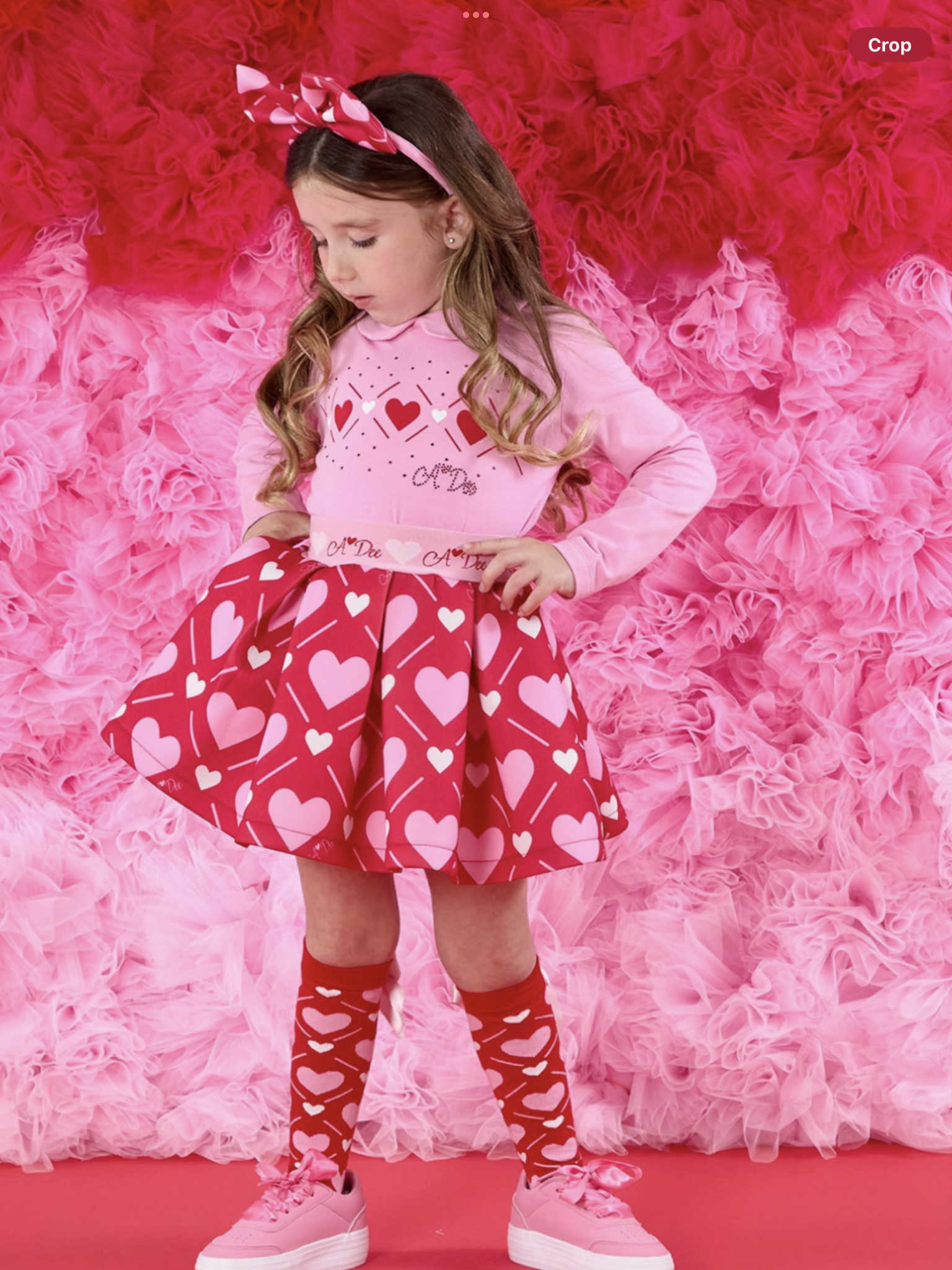 ADEE Girls White Collared Top With Heart Print & Matching Red Heart Printed Skirt - LYLA 0725266