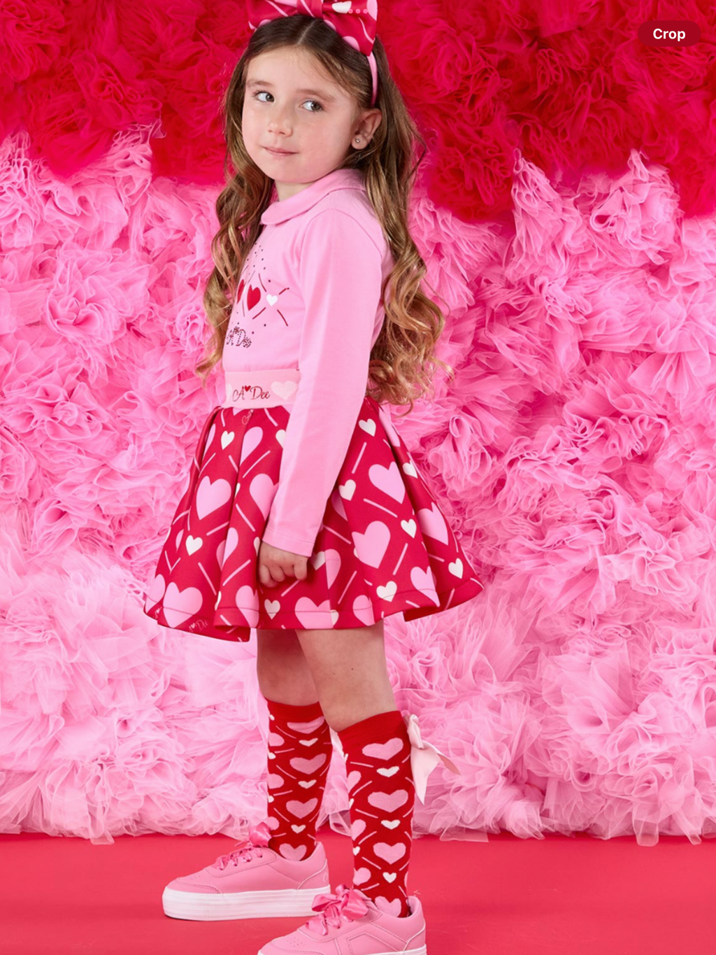 ADEE Girls White Collared Top With Heart Print & Matching Red Heart Printed Skirt - LYLA 0725266