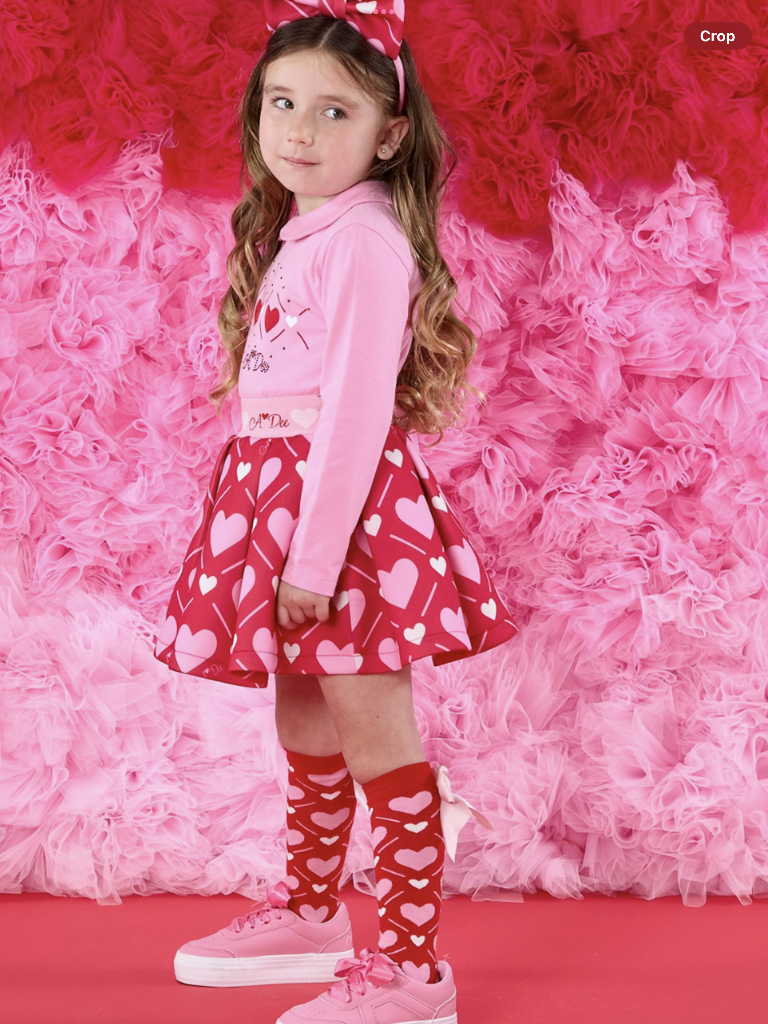 ADEE Girls White Collared Top With Heart Print & Matching Red Heart Printed Skirt - LYLA 0725266
