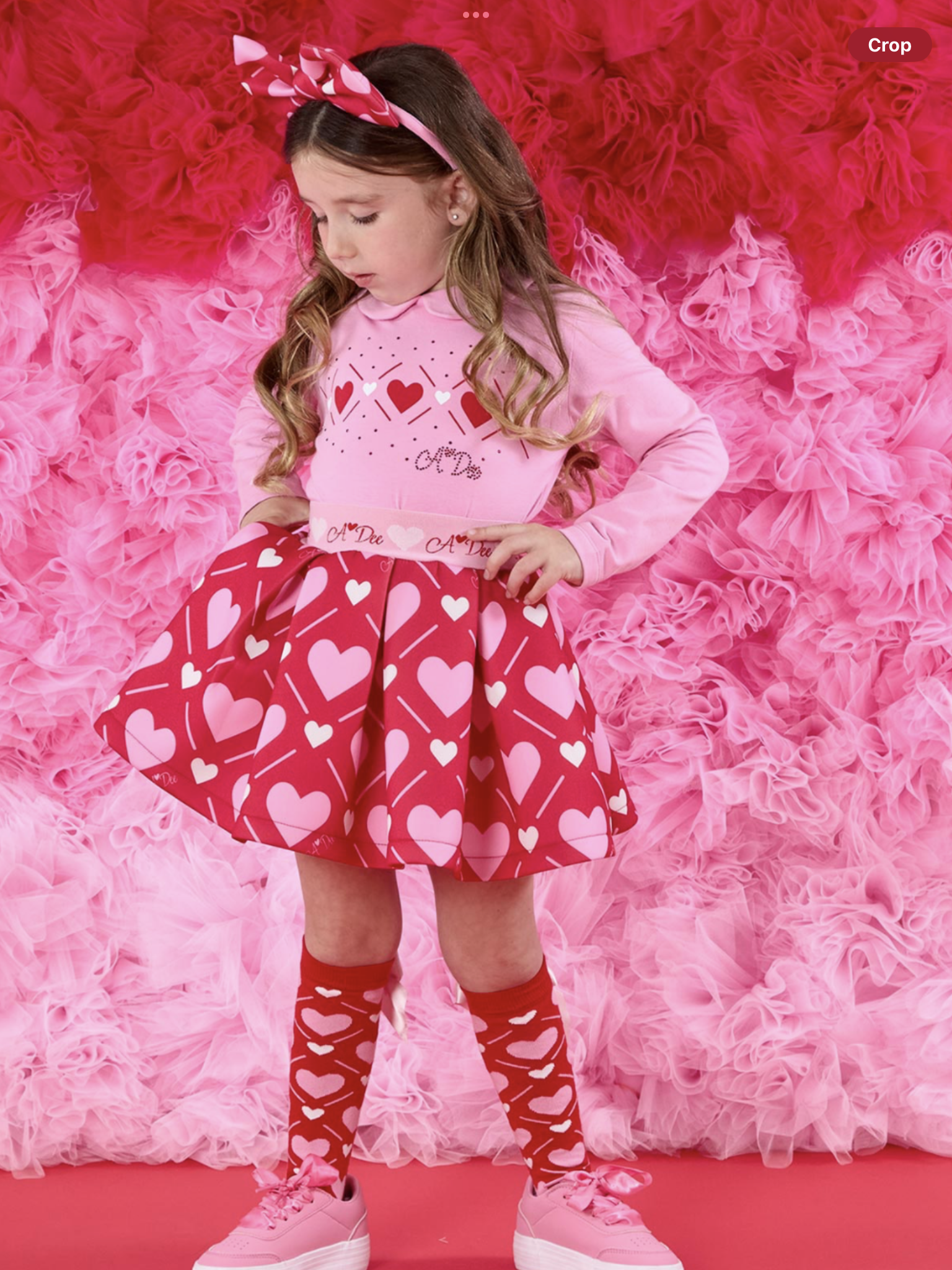 ADEE Girls White Collared Top With Heart Print & Matching Red Heart Printed Skirt - LYLA 0725266