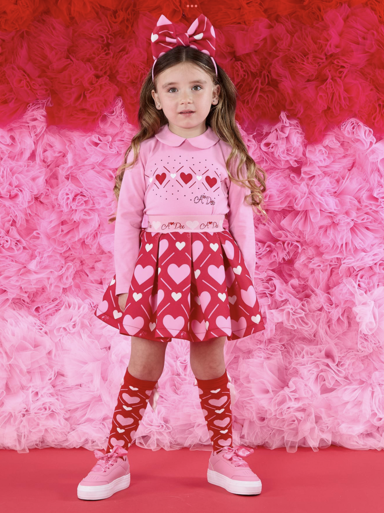 ADEE Girls White Collared Top With Heart Print & Matching Red Heart Printed Skirt - LYLA 0725266