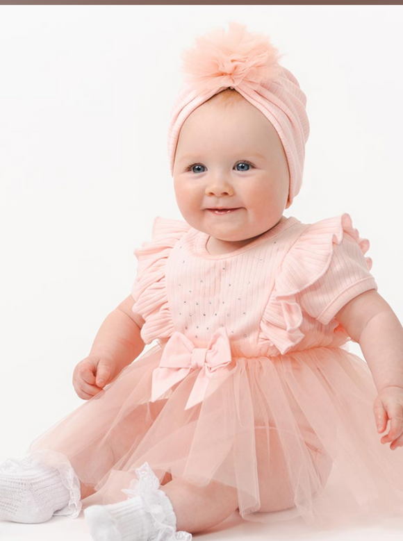 Caramelo kids ribbed tulle dress with turban  summer 24.     02242150