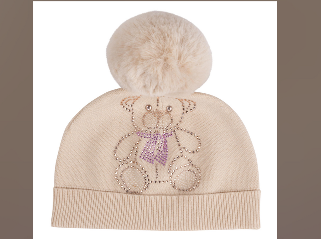 ADee Sabrina knitted beige Pom teddy hat 07242425