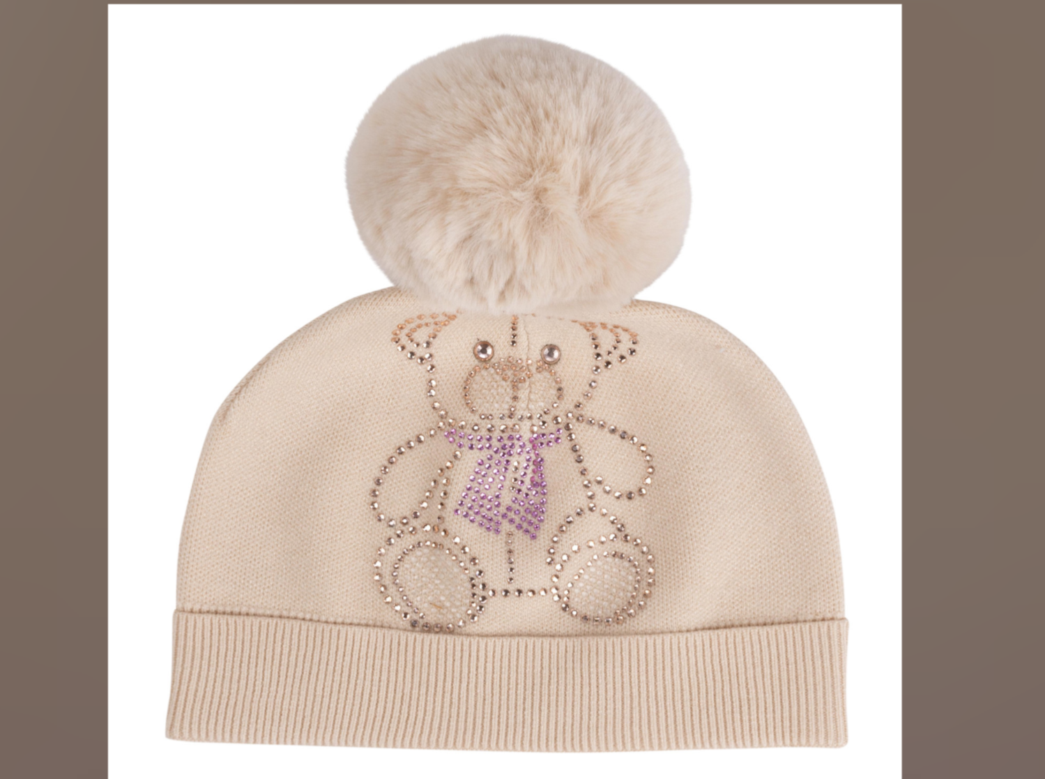 ADee Sabrina knitted beige Pom teddy hat 07242425