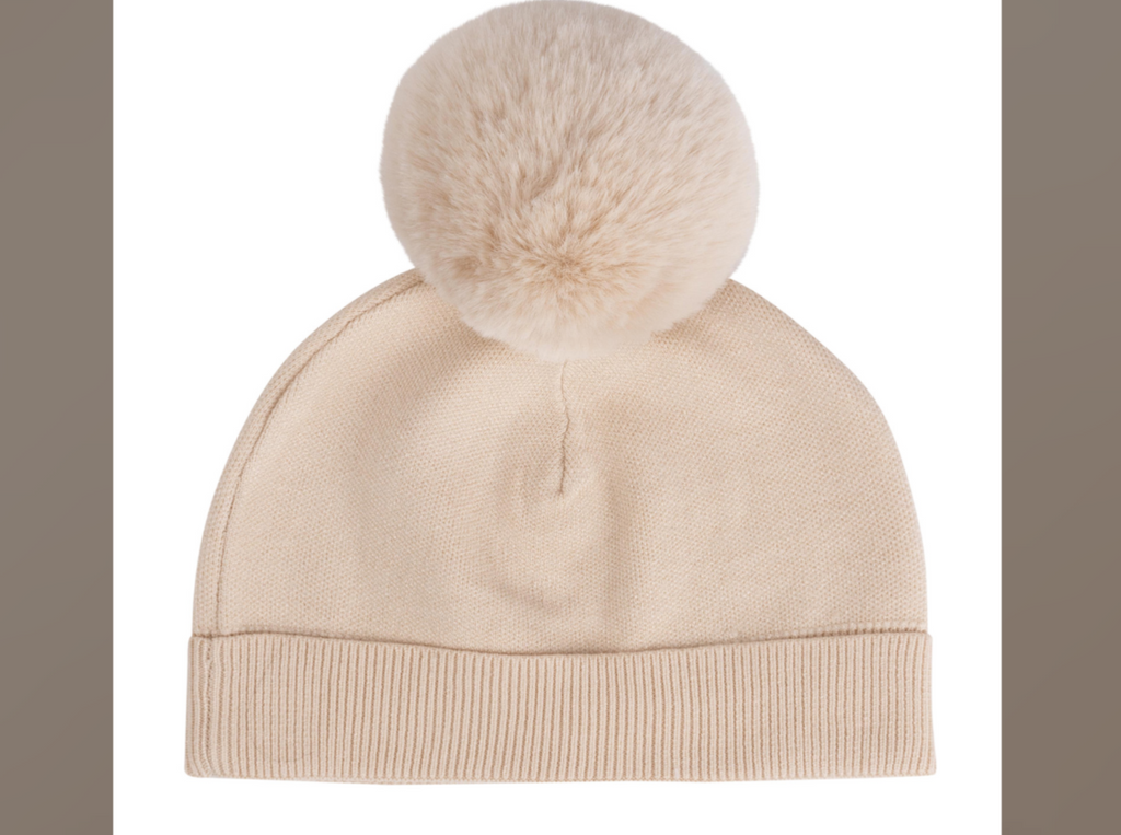ADee Sabrina knitted beige Pom teddy hat 07242425