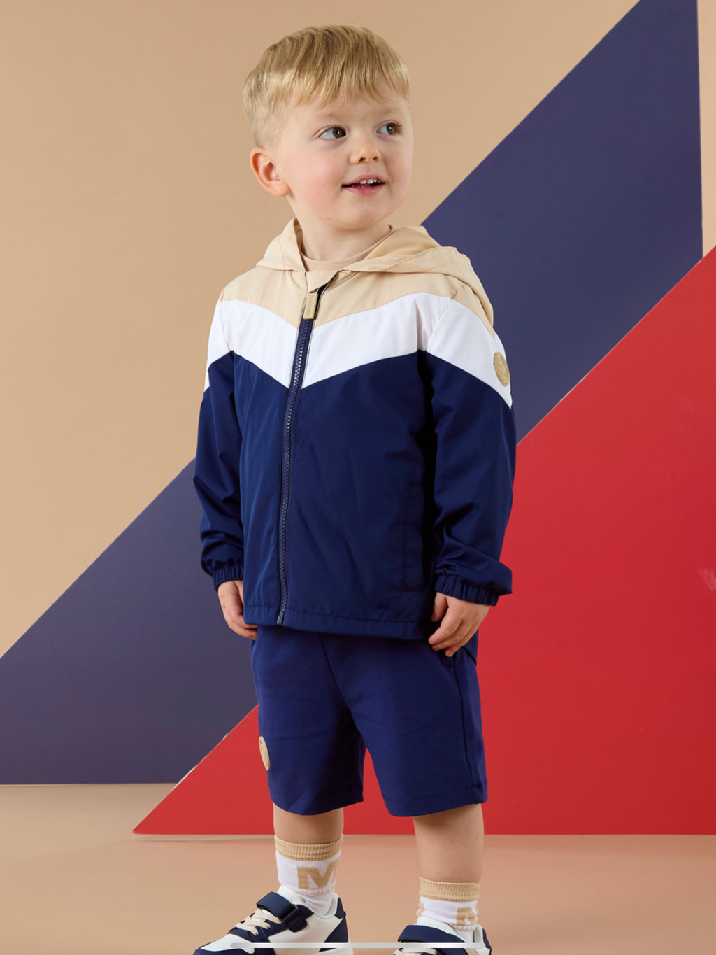 Mitch & Son Beige/Navy Colour Block Hooded Jacket - Peter  0126466