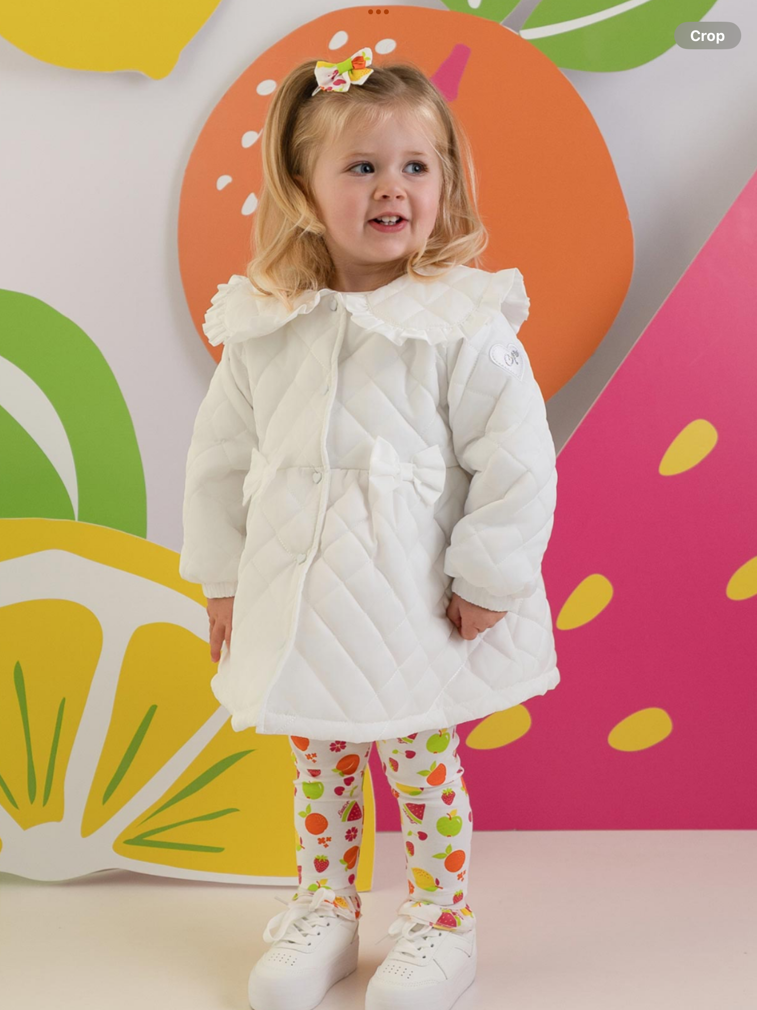 PRE ORDER Little A Baby Girls Cutie Frutti Penelope Quilted Jacket - Bright White   0126484