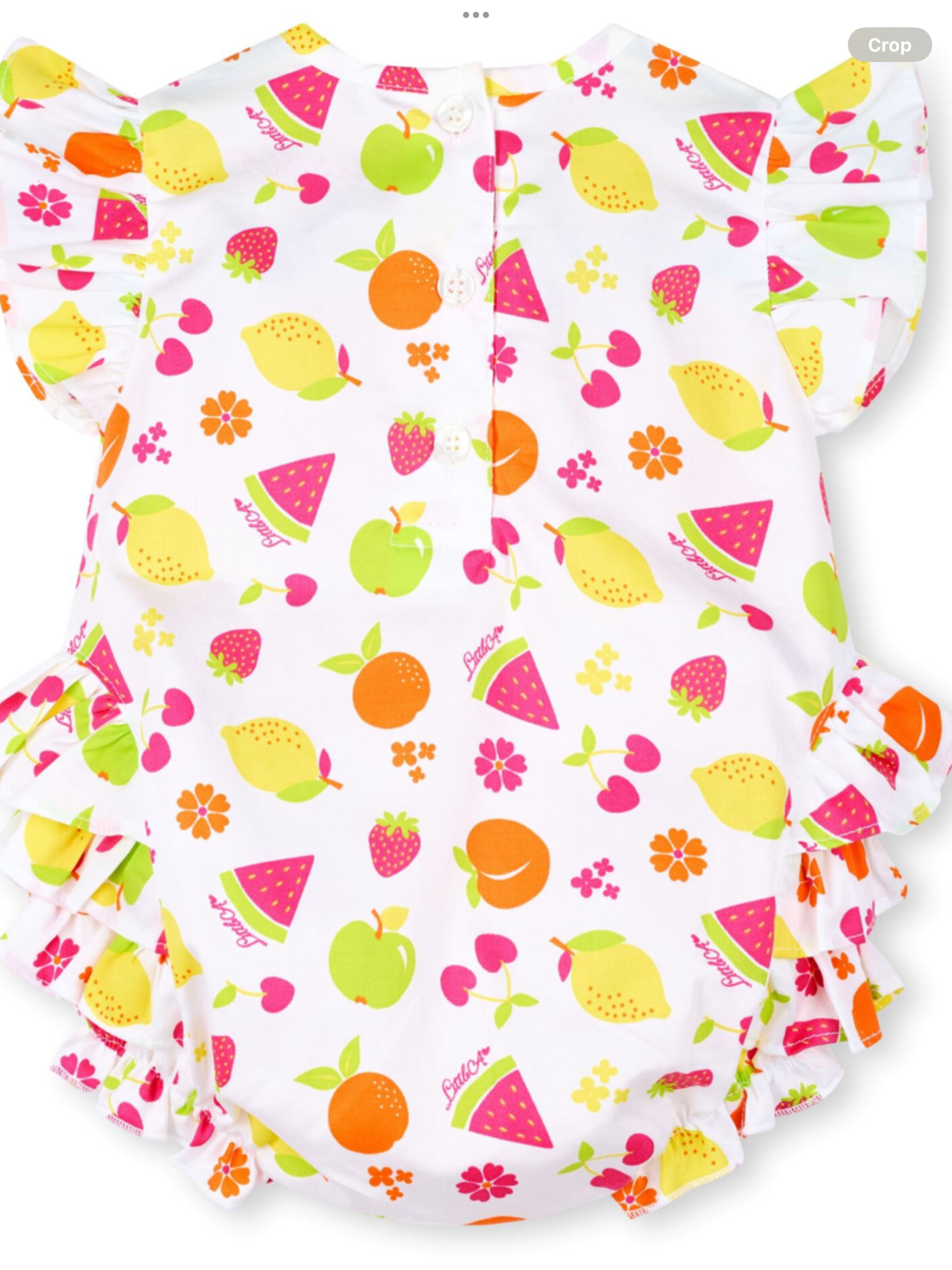 PRE ORDER Little A Baby Girls Cutie Frutti Paloma Print Romper - Bright White   0126487