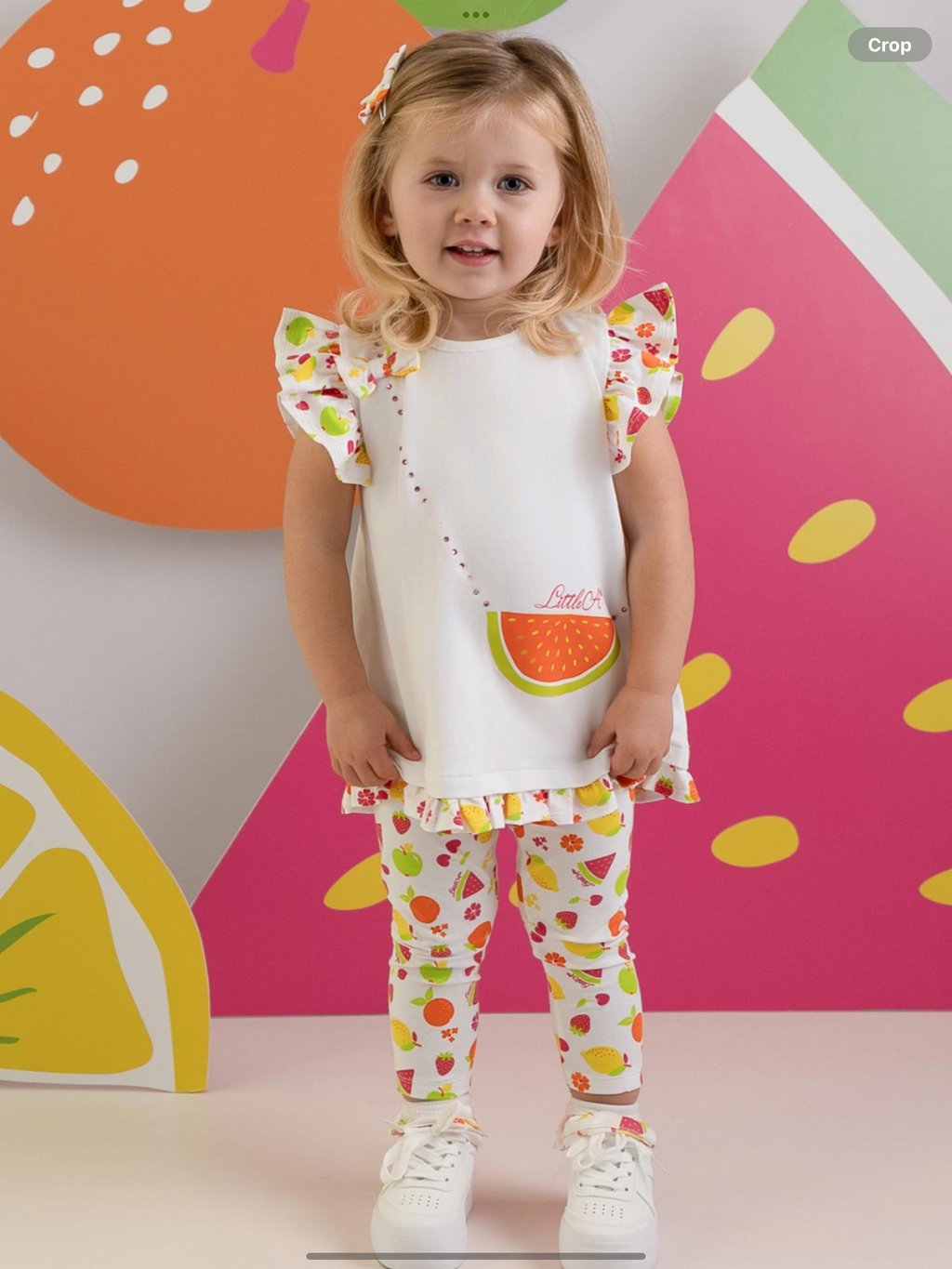 PRE ORDER Little A Baby Girls Cutie Frutti Palmer Print Legging Set - Bright White  0126488