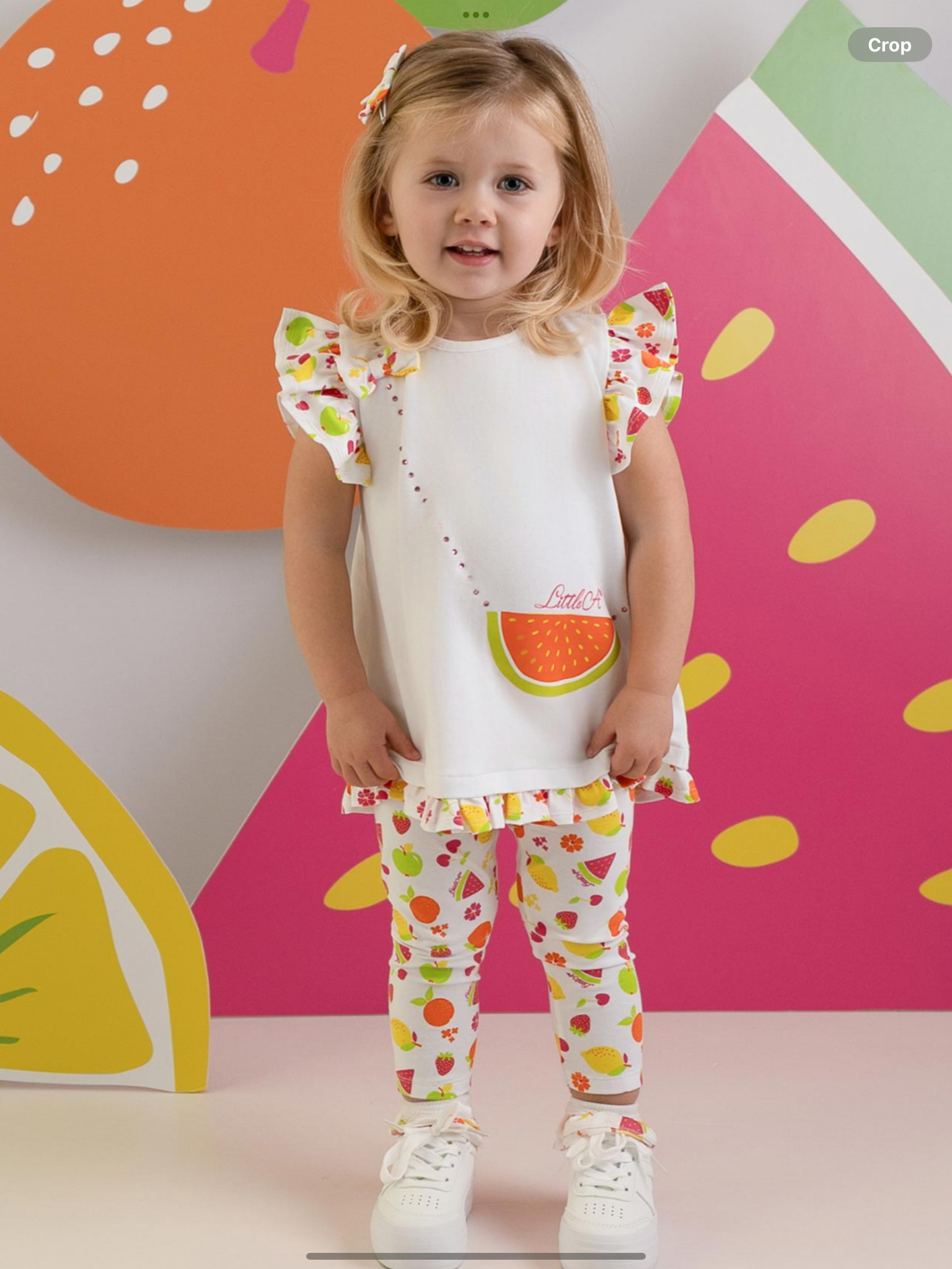 PRE ORDER Little A Baby Girls Cutie Frutti Palmer Print Legging Set - Bright White  0126488