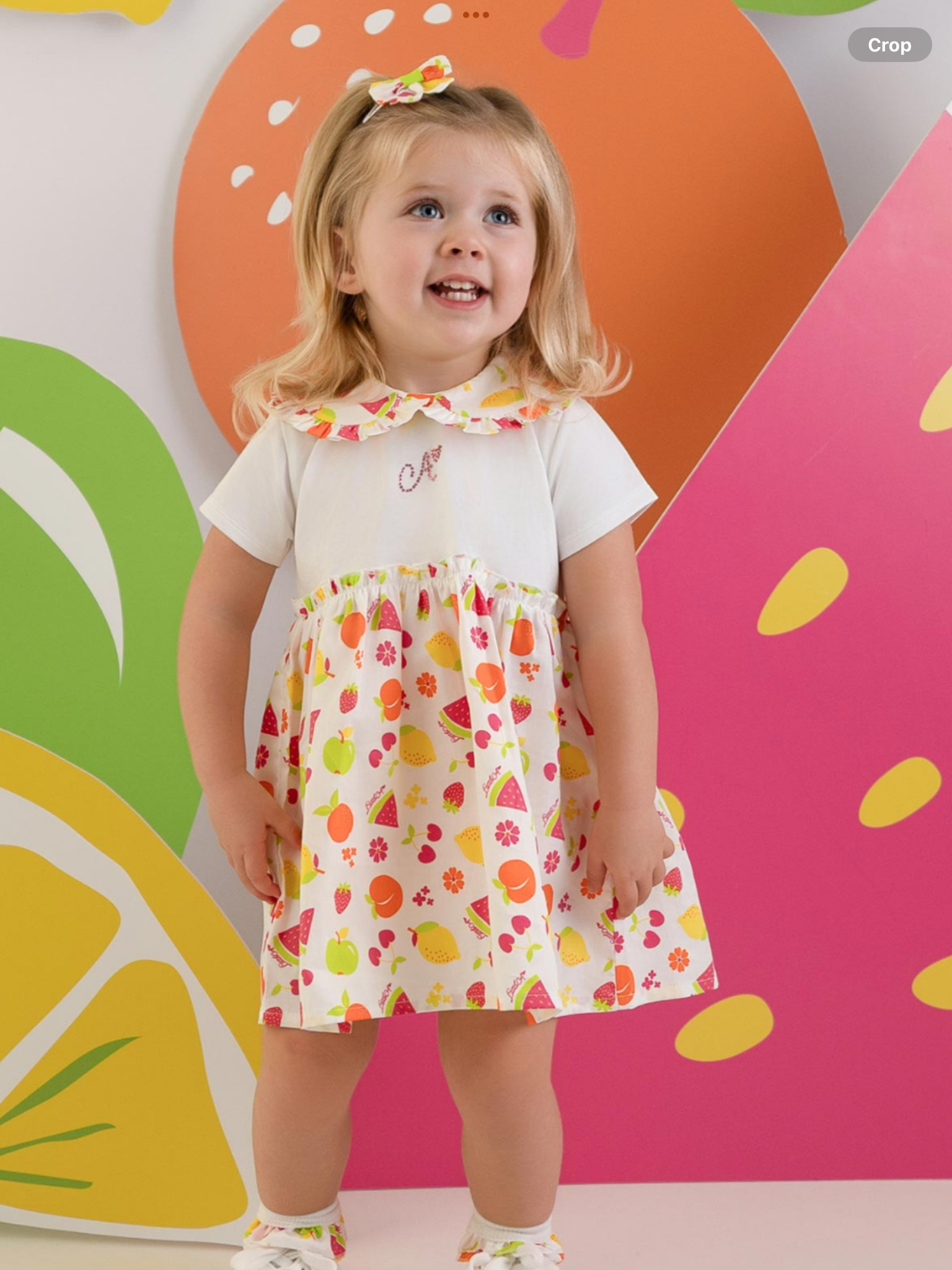 PRE ORDER Little A Baby Girls Cutie Frutti Payton Print Dress - Bright White O126489