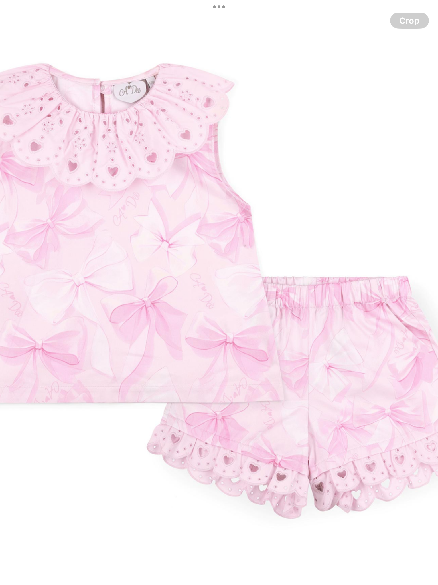 A Dee Bowtique Chic Ruby Bow Print Short Set With Broderie Anglaise - Pink Blossom  0126498
