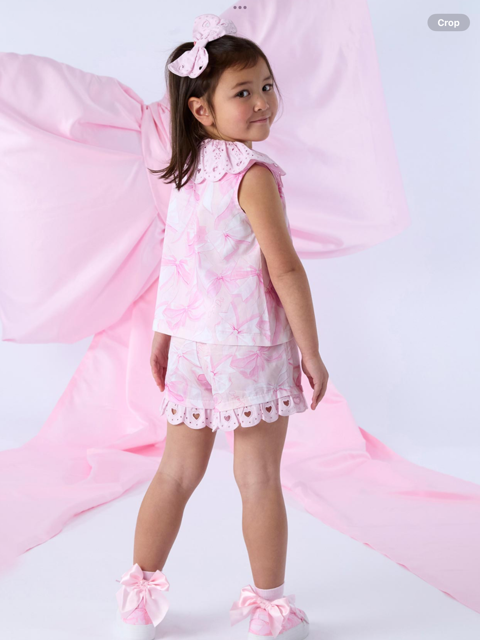 A Dee Bowtique Chic Ruby Bow Print Short Set With Broderie Anglaise - Pink Blossom  0126498