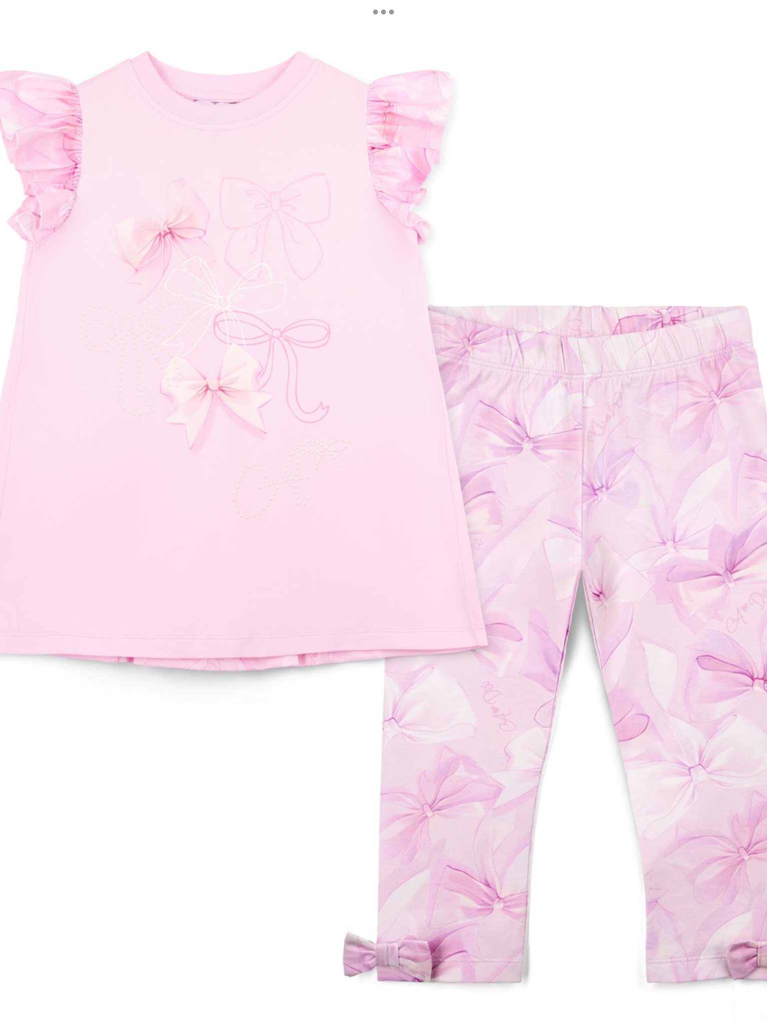 A Dee Bowtique Chic Ria Bow Print Legging Set With Back Insert - Pink Blossom  0126499