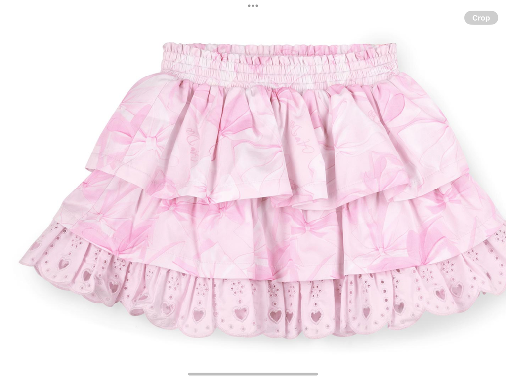 A Dee Bowtique Chic Riri Bow Print Skirt Set With Broderie Anglaise - Bright White   0126500