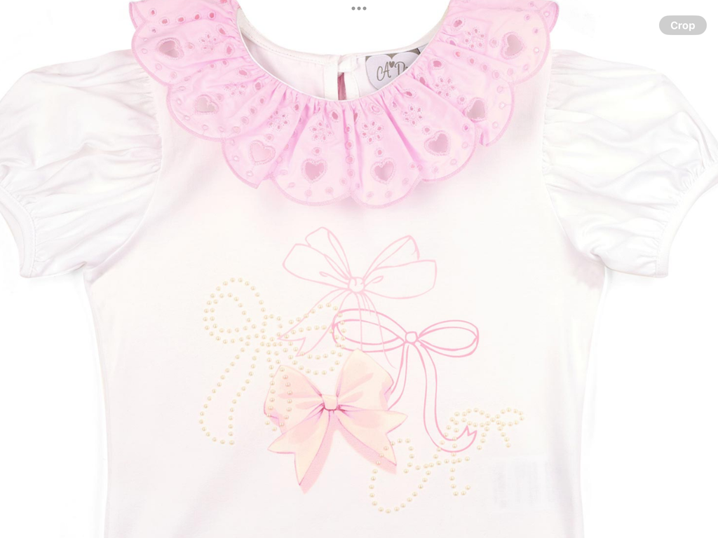 A Dee Bowtique Chic Riri Bow Print Skirt Set With Broderie Anglaise - Bright White   0126500