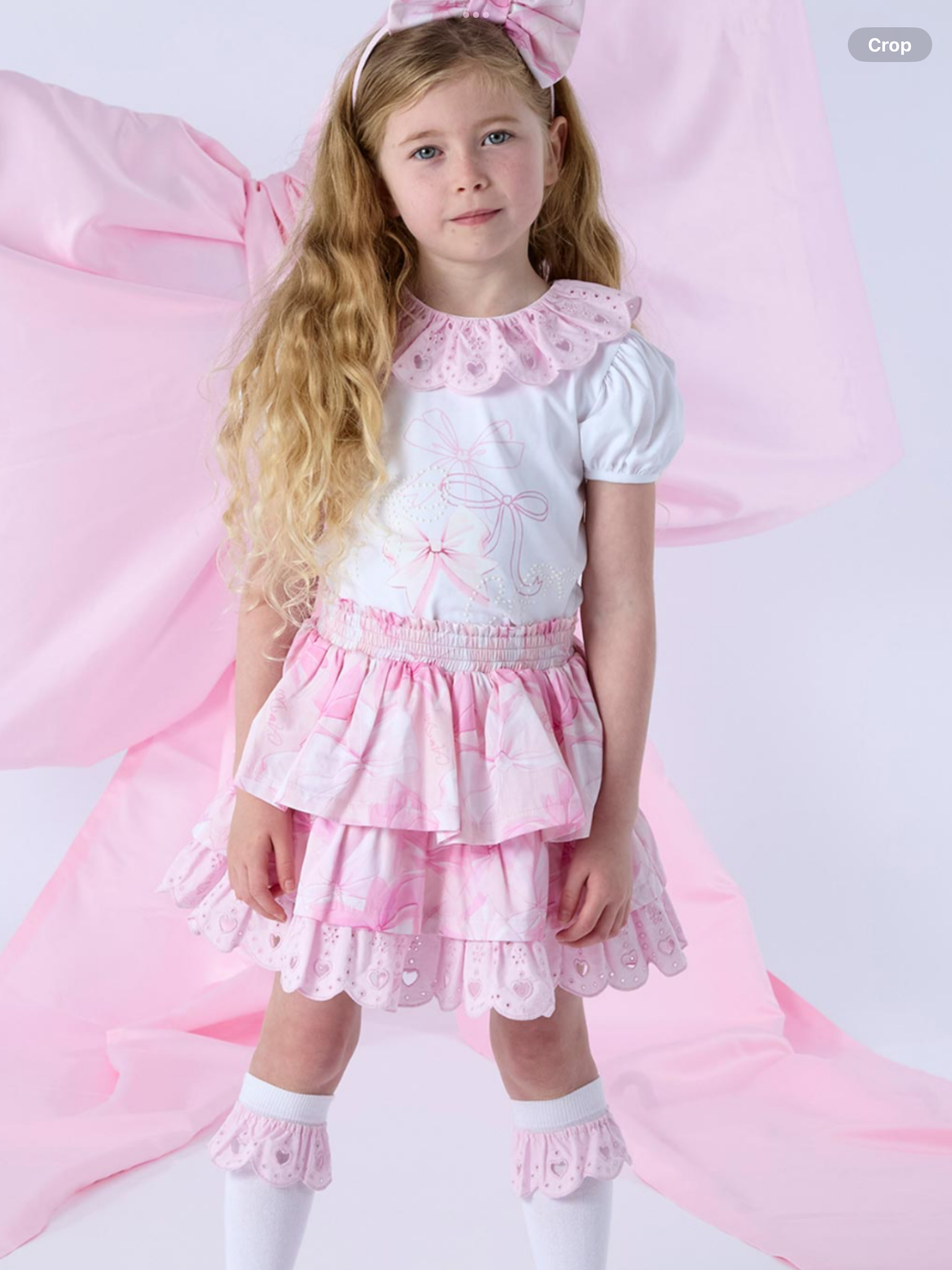 A Dee Bowtique Chic Riri Bow Print Skirt Set With Broderie Anglaise - Bright White   0126500