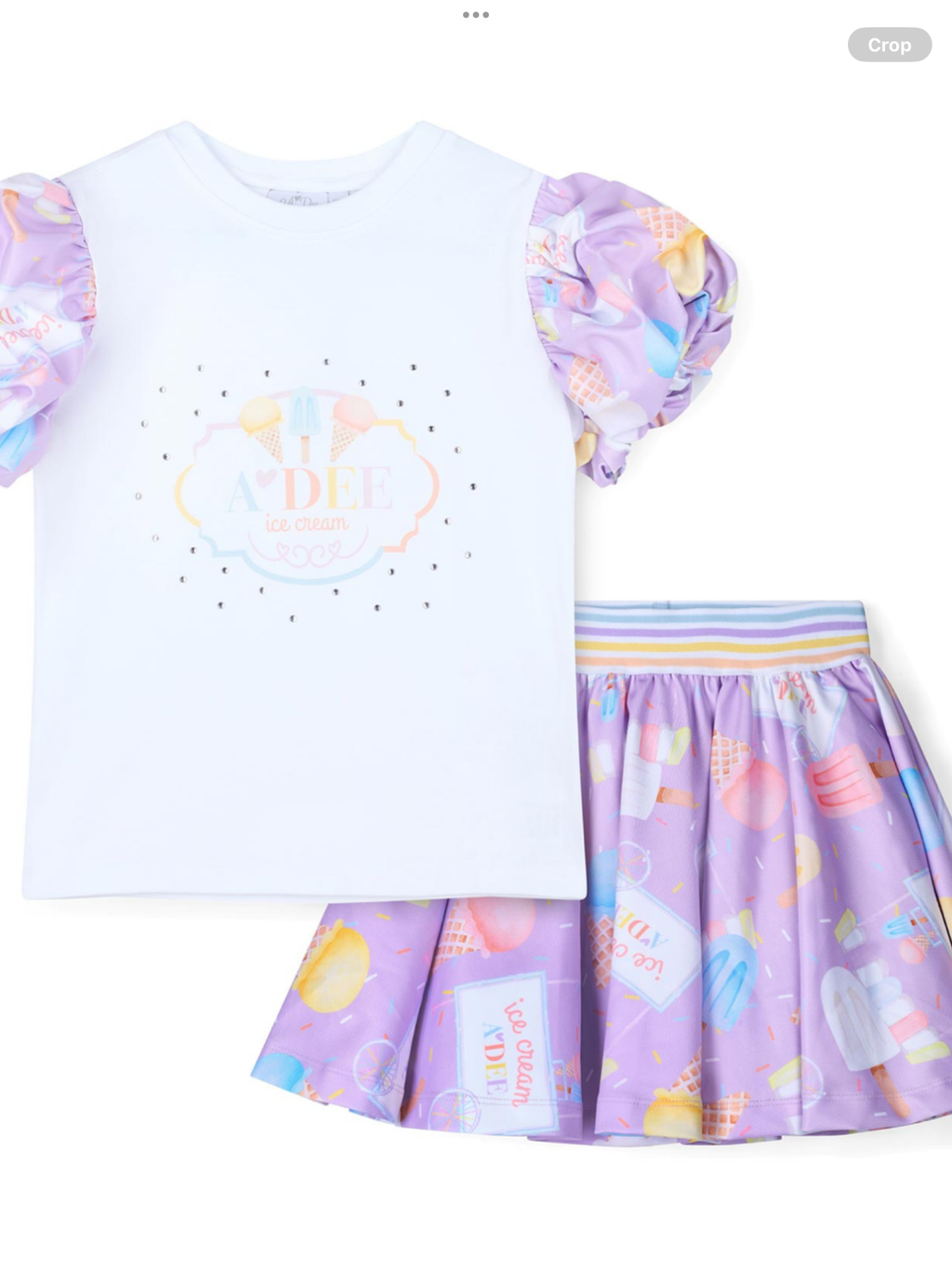 A Dee Pastel Parlour Sally Ice Cream Print Frill Skirt Set - Bright White  0126507