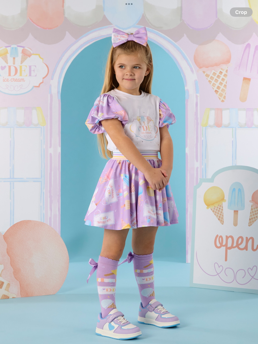 A Dee Pastel Parlour Sally Ice Cream Print Frill Skirt Set - Bright White  0126507