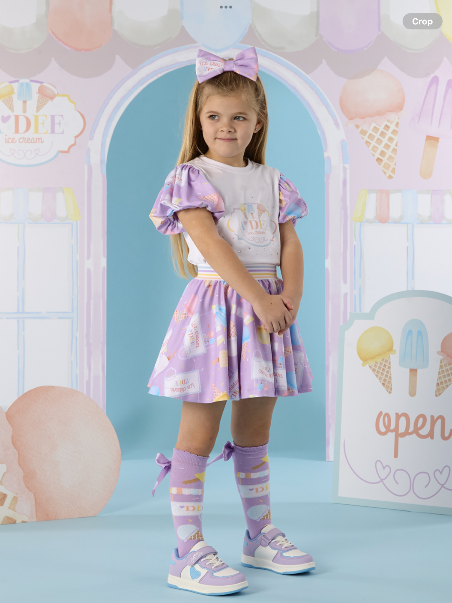 A Dee Pastel Parlour Sally Ice Cream Print Frill Skirt Set - Bright White  0126507