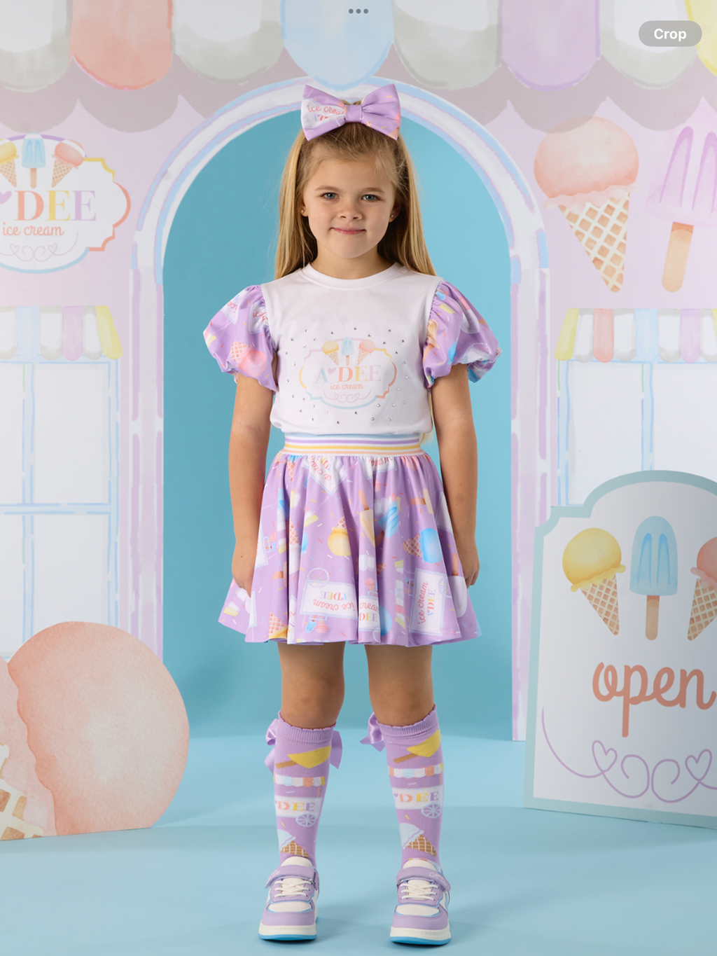 A Dee Pastel Parlour Sally Ice Cream Print Frill Skirt Set - Bright White  0126507