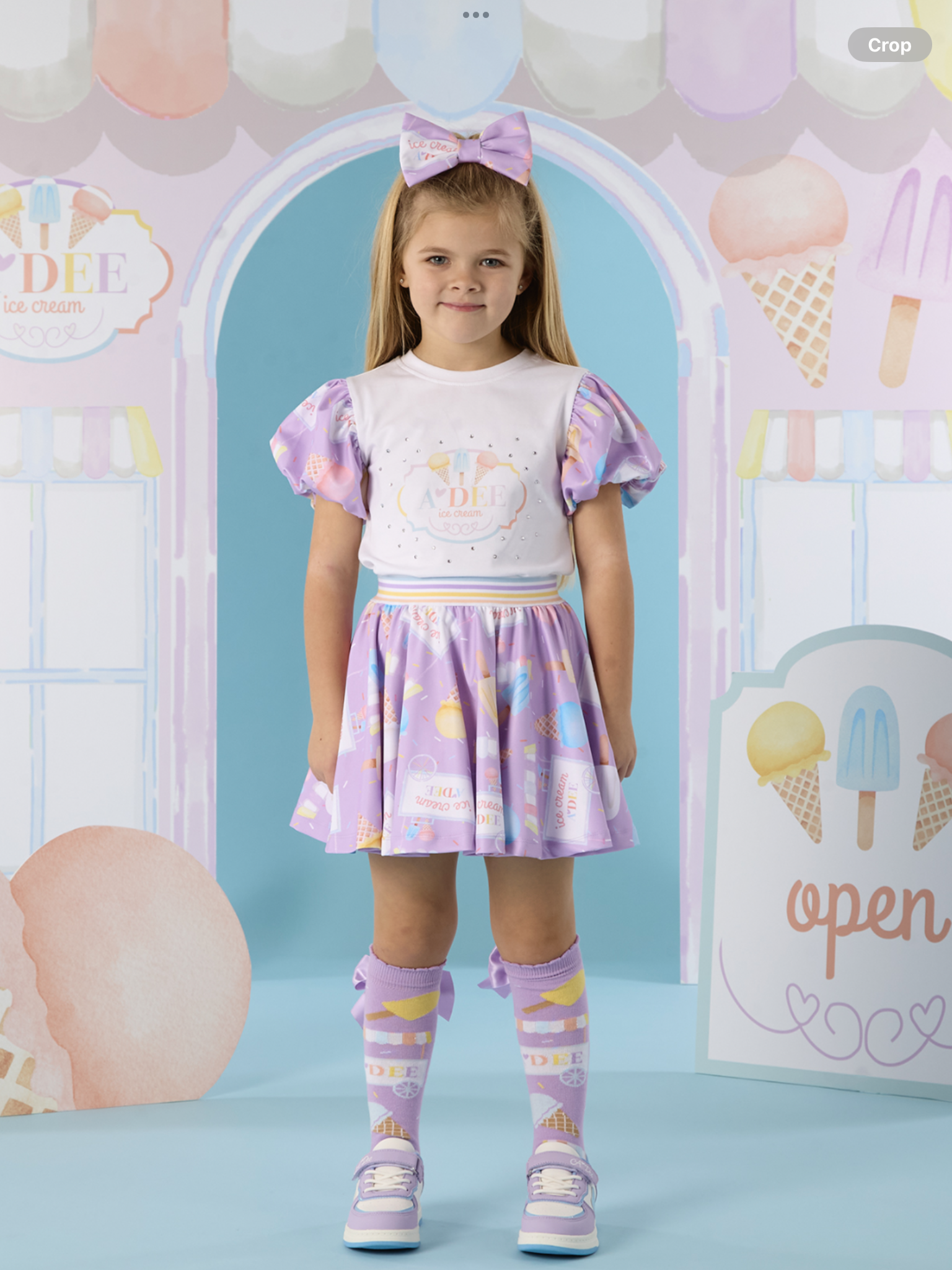 A Dee Pastel Parlour Sally Ice Cream Print Frill Skirt Set - Bright White  0126507