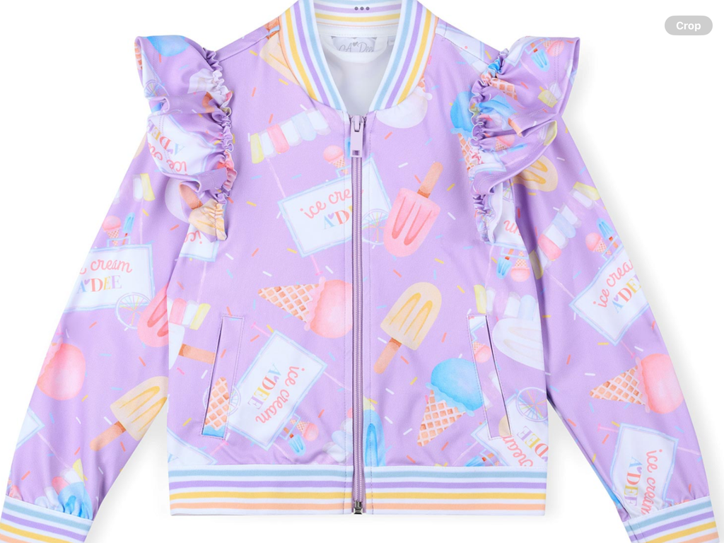 A Dee Pastel Parlour Stephanie Ice Cream Print Frill Bomber - Lilac Dreams   0126511
