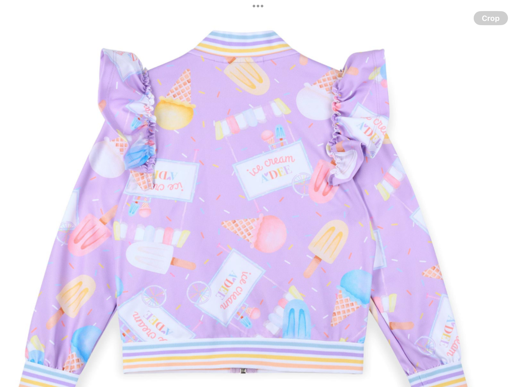 A Dee Pastel Parlour Stephanie Ice Cream Print Frill Bomber - Lilac Dreams   0126511