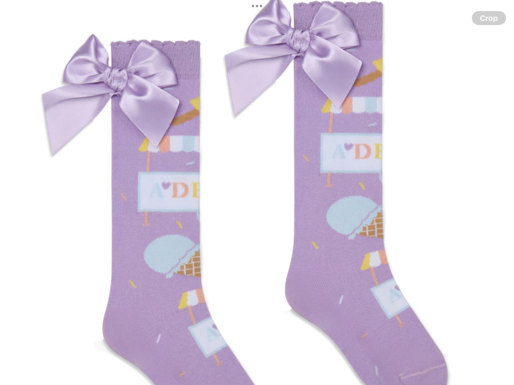A Dee Pastel Parlour Sandra Ice Cream Print Knee Socks - Lilac Dreams   0126513
