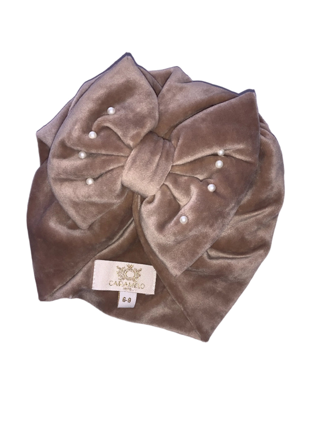 Caramelo kids beige velour dress and turban 092424540
