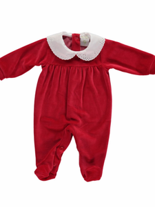 Deolinda red Velour onesie.       0921563