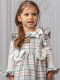 Carmelo kids pink/grey checked pinafore.       08221182