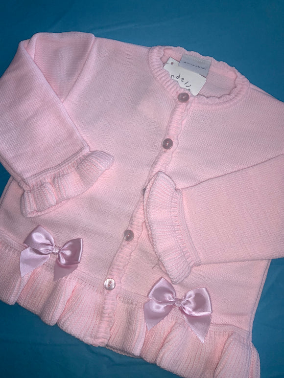 Pink cardigan with bows.  04231551